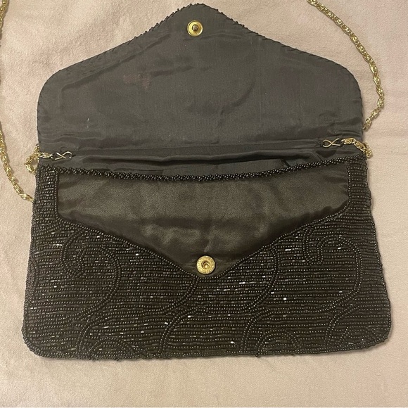 LA REGALE Vintage Beaded Envelope Clutch Gold Chain Evening Party Bag Purse - Picture 3 of 6